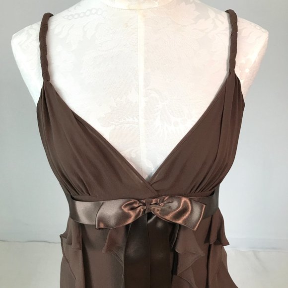BCBGMaxAzria 6 Silk Ruffle Babydoll Dress Brown - Picture 3 of 9